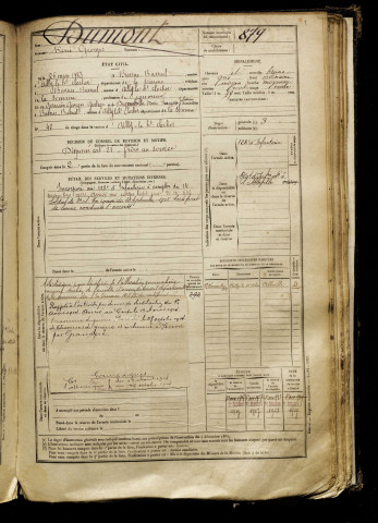 Dumont, René Georges, né le 26 mars 1883 à Bussus-Bussuel (Somme), classe 1903, matricule n° 879, Bureau de recrutement d'Abbeville