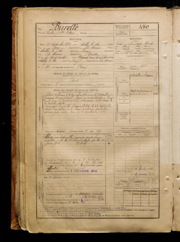 Burelle, Charles Jean Baptiste Octave, né le 17 septembre 1872 à Sailly-le-Sec (Somme), classe 1892, matricule n° 450, Bureau de recrutement de Péronne