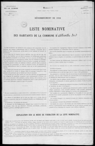 Recensement de la population 1936 : Abbeville (Nord)