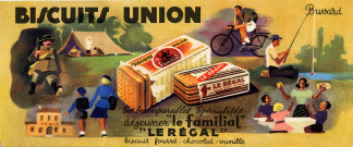 Buvard "Biscuits Union" - ses incomparables spécialités : déjeuner "le familial", le régal" biscuit fourré chocolat vanille