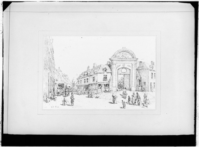 Reproduction de dessin de Duthoit: cimetière de Saint Denis, porte principale rue des trois cailloux