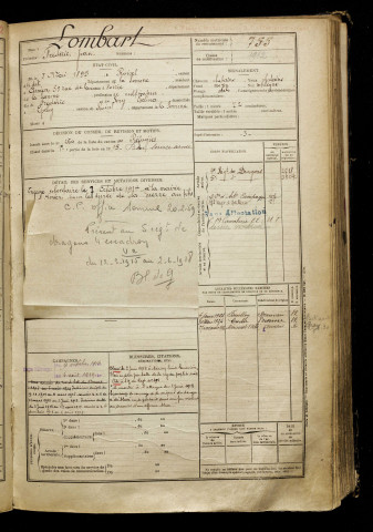Lombart, Frédéric Jean, né le 03 mai 1895 à Roisel (Somme), classe 1915, matricule n° 755, Bureau de recrutement de Péronne