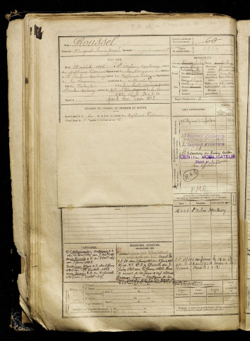 Roussel, Auguste Louis Joseph, né le 28 août 1896 à Saint-Aubin-Montenoy (Somme), classe 1916, matricule n° 60, Bureau de recrutement d'Amiens