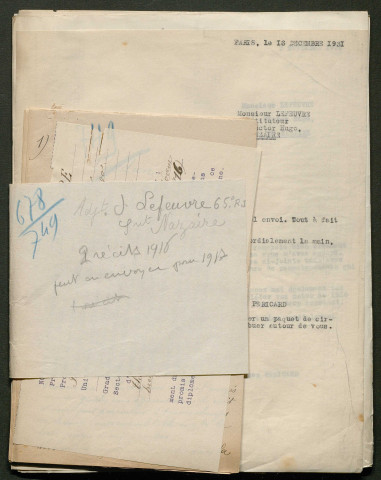 Témoignage de Lefeuvre, Jean et correspondance avec Jacques Péricard