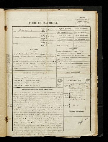 Eschbach, Alphonse, né le 02 octobre 1896 à Avolsheim (Bas-Rhin), classe 1916, matricule n° 1560, Bureau de recrutement d'Amiens