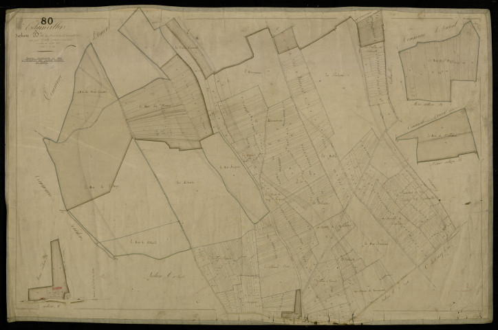 Plan du cadastre napoléonien - Esclainvillers : Bois (Les) ; Chemin de Montdidier (Le), B et morceau développé de B