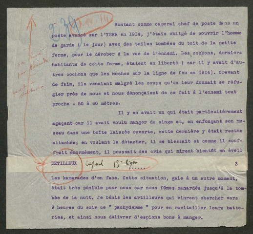 Témoignage de Detilleux, Herman (Caporal - Mitrailleur)) et correspondance avec Jacques Péricard