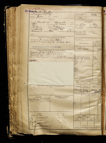 Arty, Amour, né le 05 novembre 1898 à Miraumont (Somme), classe 1918, matricule n° 644, Bureau de recrutement de Péronne