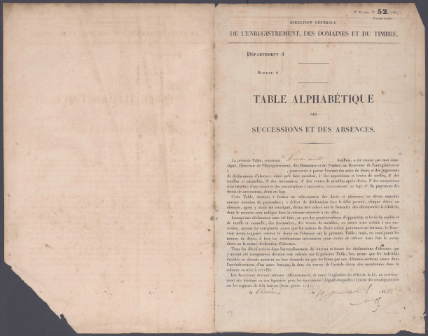 Table des successions et absences du bureau de Gamaches