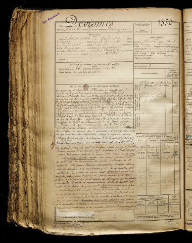 Devismes, Albert Edmond Germain, né le 03 août 1897 à Valines (Somme), classe 1917, matricule n° 1350, Bureau de recrutement d'Abbeville