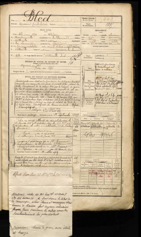 Bled, Toussaint Emile Irénée, né le 27 juin 1874 à Chépy (Somme), classe 1894, matricule n° 443, Bureau de recrutement d'Abbeville
