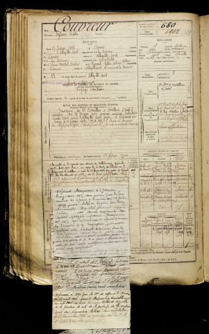 Couvreur, Sylvain Fidélis, né le 17 février 1883 à Caours (Somme), classe 1903, matricule n° 680, Bureau de recrutement d'Abbeville