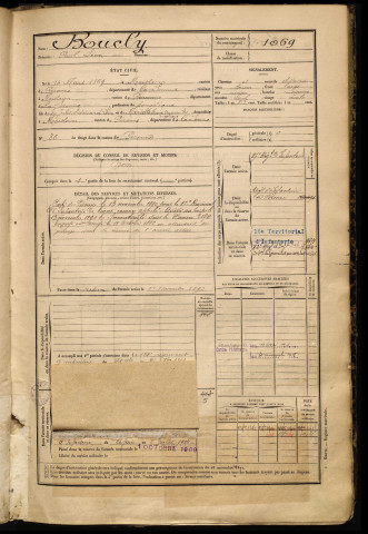 Boucly, Paul Léon, né le 14 mars 1869 à Moislains (Somme), classe 1889, matricule n° 1069, Bureau de recrutement de Péronne