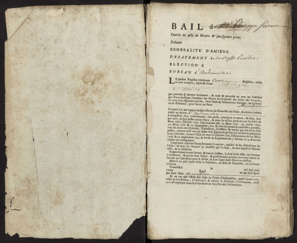 Contrôle des actes du bureau d'Andainville pour la période du 1er juillet 1737 au 30 décembre 1738