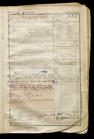 Dusauthoi, Ferdinand Lucien Jean Baptiste, né le 16 octobre 1901 à Vacquerie-le-Boucq (Pas-de-Calais), classe 1921, matricule n° 533, Bureau de recrutement d'Amiens