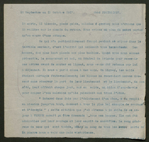 Témoignage de Frayssinet (Abbé) et correspondance avec Jacques Péricard