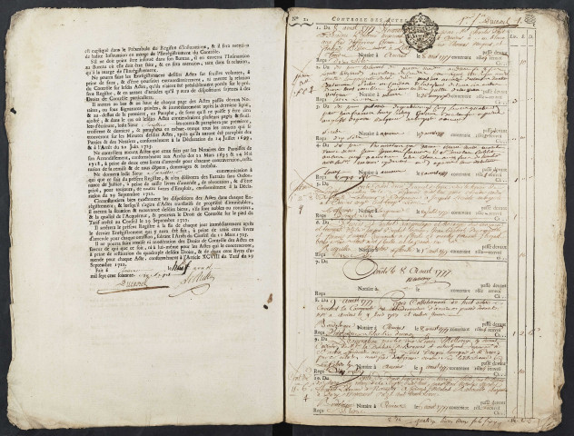 Contrôle des actes du bureau d’Amiens pour la période du 8 août 1777 au 20 janvier 1778