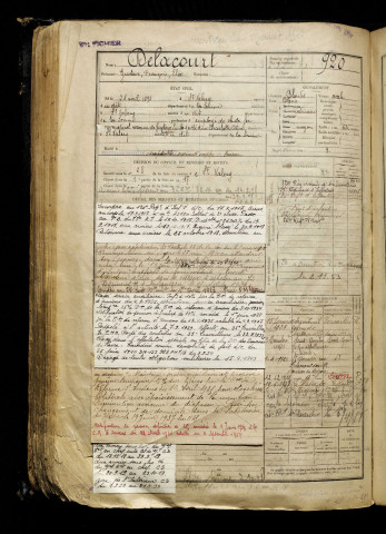 Delacourt, Gustave François Elie, né le 28 avril 1898 à Saint-Valery-sur-Somme (Somme), classe 1918, matricule n° 920, Bureau de recrutement d'Abbeville