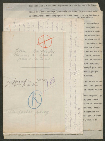 Témoignage de Decamps, Jean (Grenadier) et correspondance avec Jacques Péricard