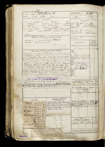 Bordeux, Michel Anatole, né le 15 novembre 1896 à Liercourt (Somme), classe 1916, matricule n° 450, Bureau de recrutement d'Abbeville