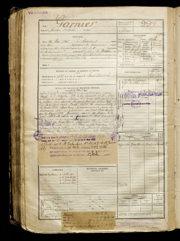 Garnier, André Robert, né le 26 mai 1901 à Amiens (Somme), classe 1921, matricule n° 994, Bureau de recrutement d'Amiens