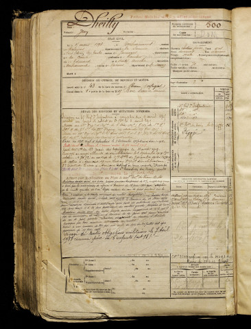 Dheilly, Jean, né le 15 mars 1896 à Méharicourt (Somme), classe 1916, matricule n° 500, Bureau de recrutement de Péronne