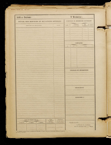 Inconnu, classe 1918, matricule n° 354, Bureau de recrutement de Péronne