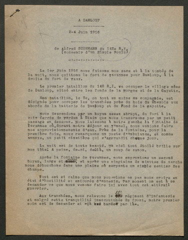 Témoignage de Scurmann, Alfred et correspondance avec Jacques Péricard