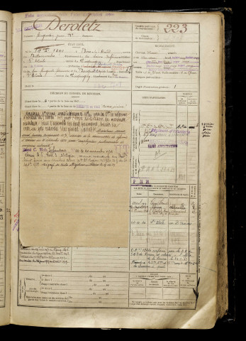 Deroletz, Augustin Jean Baptiste, né le 19 octobre 1890 à Bosc-le-Hard (Seine-Maritime), classe 1910, matricule n° 223, Bureau de recrutement d'Amiens
