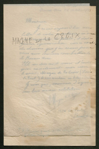 Témoignage de Magné de la Croix et correspondance avec Jacques Péricard