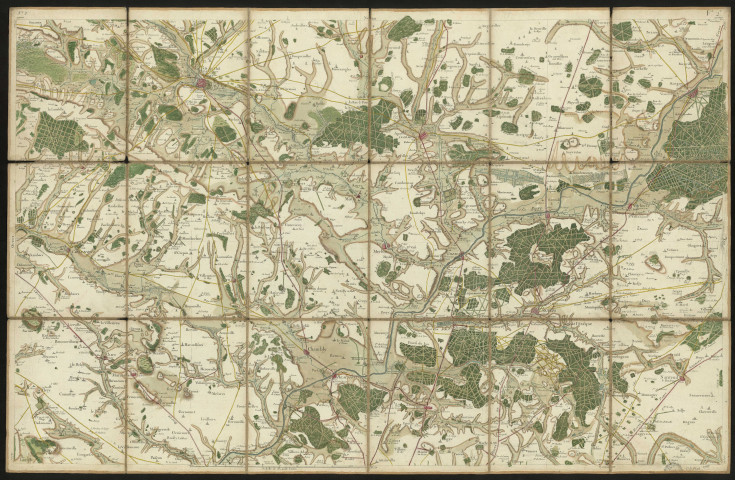 Carte de Cassini : Beauvais, Clermont, Pont-Sainte-Maxence, Compiègne, Senlis, Nanteuil, Chaumont, L'Isle-Adam, Beaumont, Luzarches