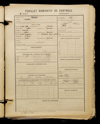 Boussu, Auguste, né le 07 mai 1898 à Fouilloy (Somme), classe 1918, matricule n° 171, Bureau de recrutement d'Amiens