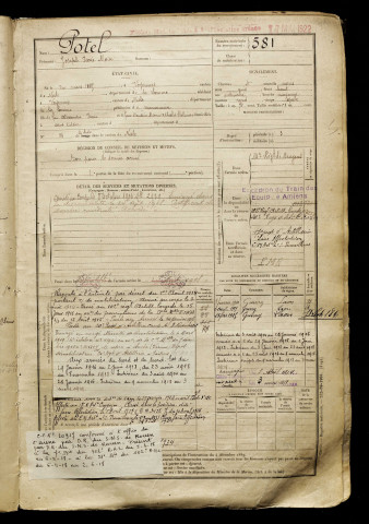 Potel, Joseph Isaïe Moïse, né le 20 mars 1885 à Voyennes (Somme), classe 1905, matricule n° 581, Bureau de recrutement de Péronne