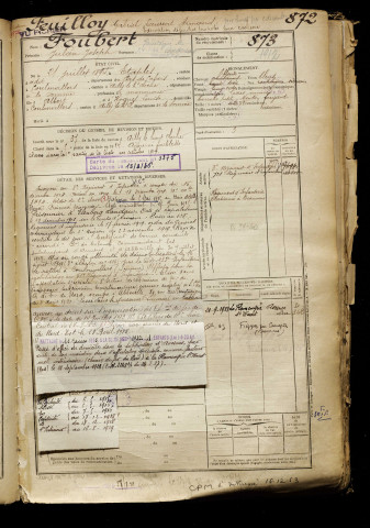 Feuilloy, Gabriel Laurent Armand, classe 1914, matricule n° 872, Bureau de recrutement d'Abbeville