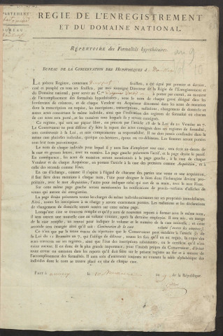 Répertoire des formalités hypothécaires, du 21 pluviôse an 9 au 23 thermidor an 9, volume n° 10 (Conservation des hypothèques de Doullens)