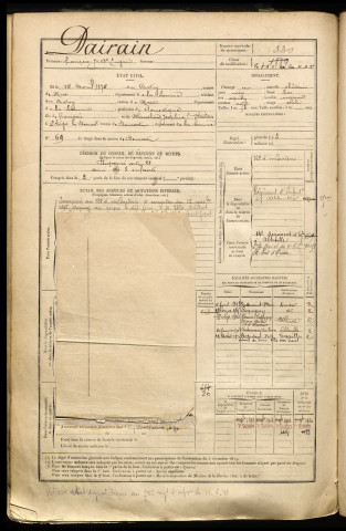 Dairain, François Jean Baptiste Eugène, né le 14 avril 1874 à Crotoy (Le) (Somme), classe 1894, matricule n° 330, Bureau de recrutement d'Abbeville