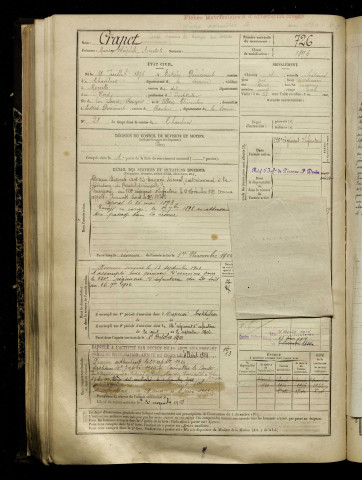 Crapet, Marie Théophile Aristote, né le 31 juillet 1876 à Estrées-Deniécourt (Somme), classe 1896, matricule n° 726, Bureau de recrutement de Péronne