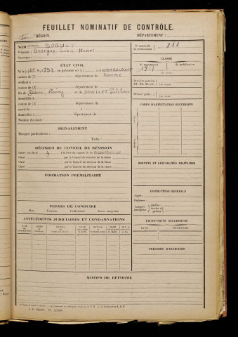 Boquet, Georges Léon Henri, né le 25 avril 1897 à Heuzecourt (Somme), classe 1917, matricule n° 811, Bureau de recrutement d'Abbeville