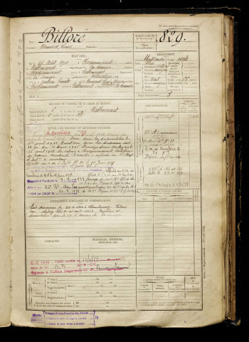 Billoré, Bernard Louis, né le 14 août 1901 à Hallencourt (Somme), classe 1921, matricule n° 829, Bureau de recrutement d'Abbeville