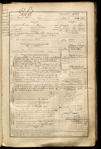 Gabet, Auguste Albert, né le 20 novembre 1873 à Moÿ-de-l'Aisne (Aisne), classe 1893, matricule n° 629, Bureau de recrutement de Péronne