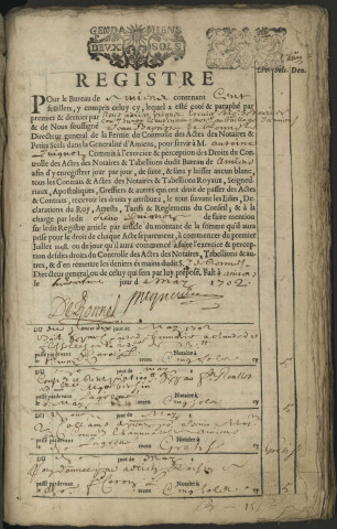 Contrôle des actes du bureau d’Amiens pour la période du 10 mai 1702 au 20 décembre 1702