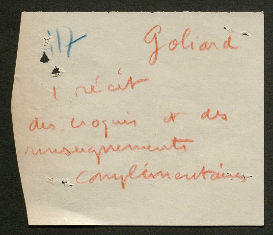 Témoignage de Goliard, Georges (Lieutenant) et correspondance avec Jacques Péricard