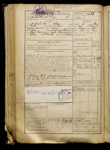 Demory, Jean François Marie Joseph, né le 19 septembre 1889 à Lesboeufs (Somme), classe 1909, matricule n° 658, Bureau de recrutement de Péronne