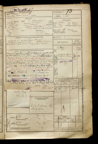 Debailly, Pierre Fréderic André, né le 17 janvier 1896 à Beaucourt-en-Santerre (Somme), classe 1916, matricule n° 73, Bureau de recrutement de Péronne