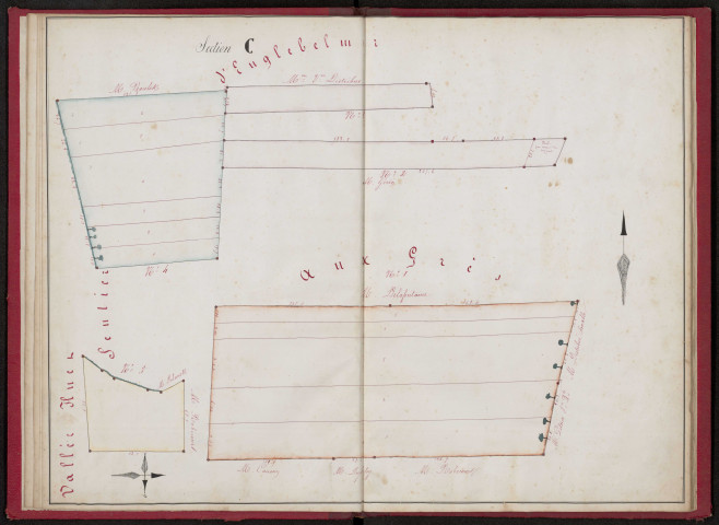 Atlas contenant les plans géométriques des propriétés de Madame Veuve Herbet, situées terroir d'Hédauville et autres dressés par Legrand géomètre à Hérissart