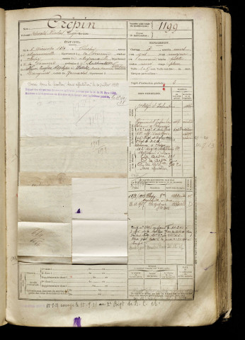 Crépin, Oswald Nicolas Eugène, né le 06 décembre 1889 à Chépy (Somme), classe 1909, matricule n° 1199, Bureau de recrutement d'Abbeville
