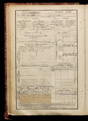 Bourgois, Arthur Adonis Richard, né le 03 avril 1873 à Quesne (Le) (Somme), classe 1893, matricule n° 662, Bureau de recrutement d'Amiens