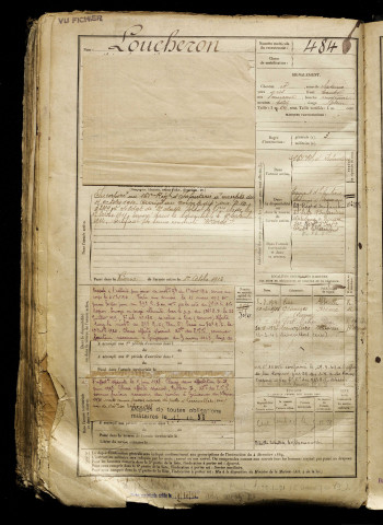 Loucheron, Jules Charles Henri, né le 21 janvier 1889 à Bray-lès-Mareuil (Somme), classe 1909, matricule n° 484, Bureau de recrutement d'Abbeville