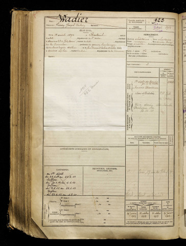 Wadier, Lucien Joseph Fabien, né le 18 avril 1894 à Breteuil (Oise), classe 1914, matricule n° 922, Bureau de recrutement d'Amiens