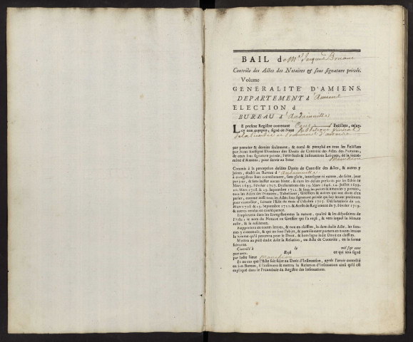 Contrôle des actes du bureau d'Andainville pour la période du 1er août 1745 au 16 février 1747